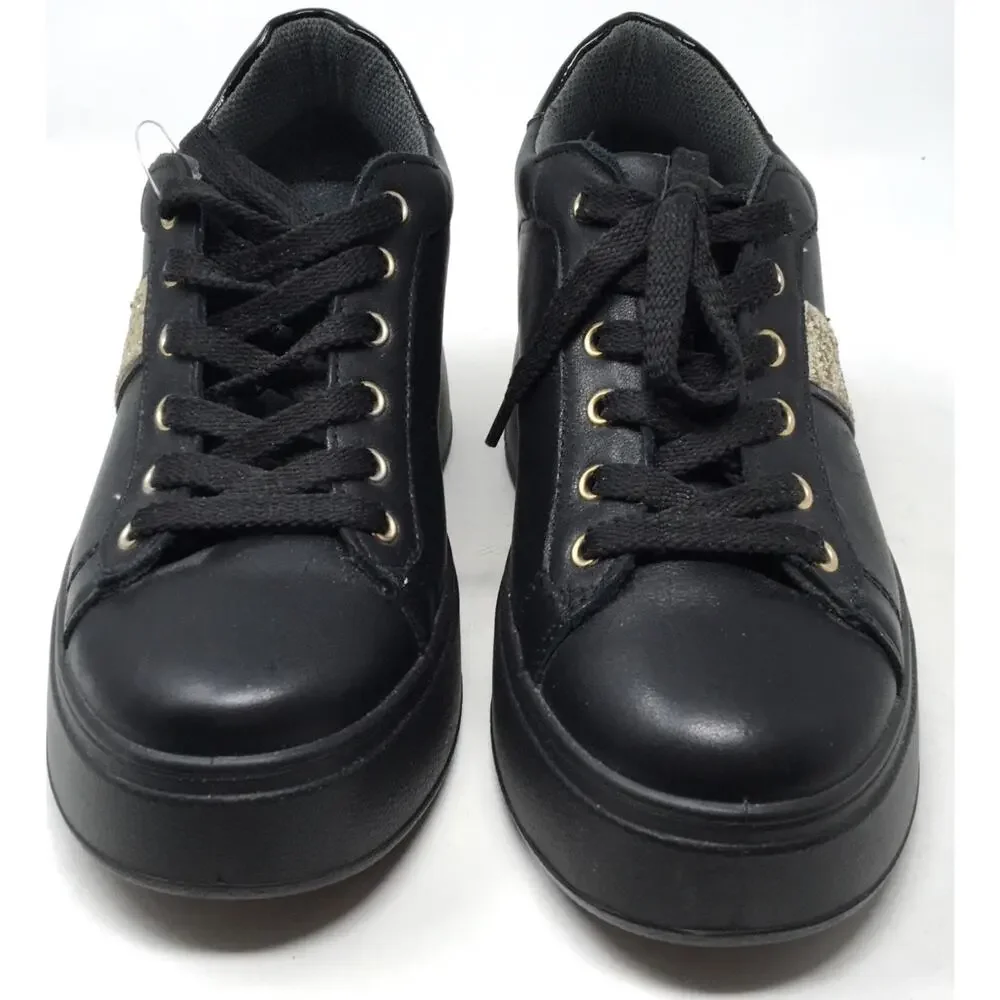 IGI & Co Women's Black Leather Sneakers Silver Sparkle Stripe Women's Size 37